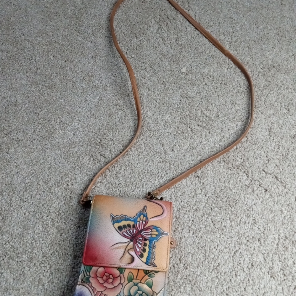ANUSCHKA Women's Hand Painted Leather Flap Over Crossbody Bag